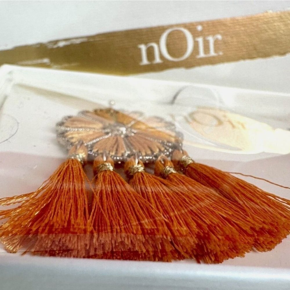 Noir Earrings Orange Tassel Drop Dangle Light Weight Floral Boho 2" Fringe NEW - Picture 3 of 15